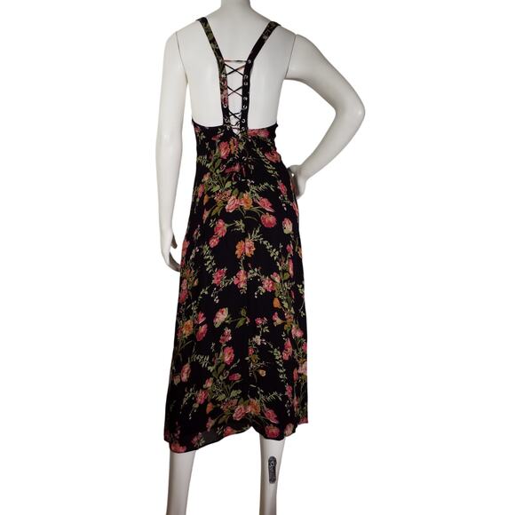 Reformation Womens Size 0 Floral Print Midi Dress Lace Up Back Hidden Side Zip - Picture 3 of 7
